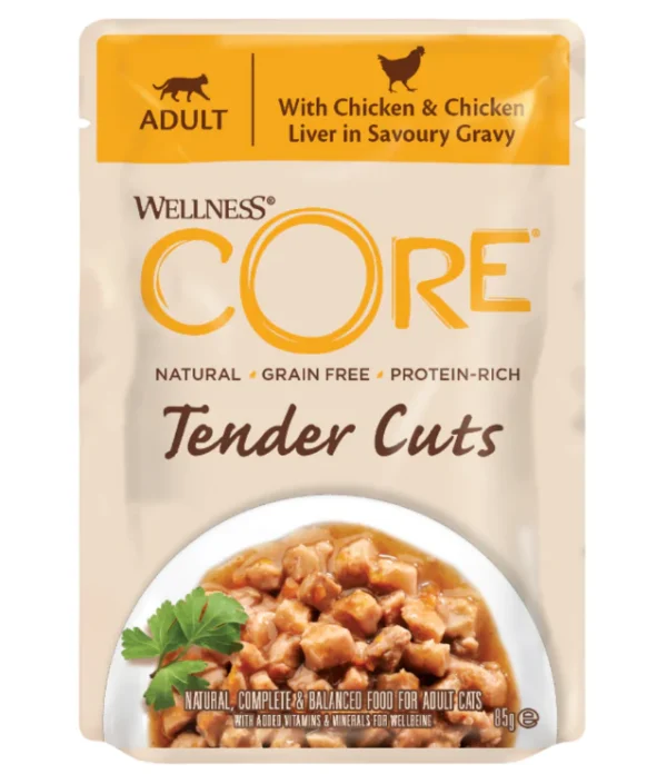 Wellness CORE Tender Cuts Chicken & Chicken Liver in Savory Gravy 85g