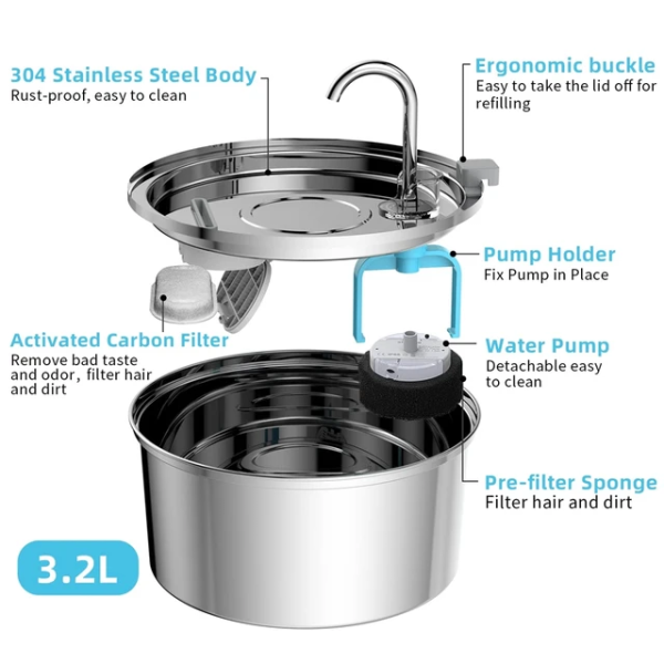 FAUCET STYLE STAINLESS STEEL PET FOUNTAIN 3.2 L - Image 3