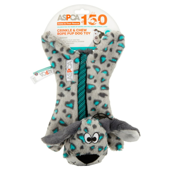 ASPCA Crinkle & Chew Rope Pup, Squeaky Dog Toy